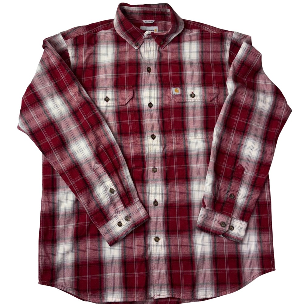 Carhartt Relaxed Fit Flannel Shirt Mens L Red Plaid Long Sleeve Button Up - Picture 2 of 5